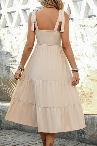 Tie Shoulder Printed Patchwork Casual Dress