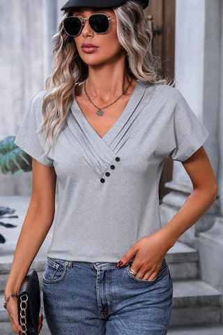 Fashion Solid Color V Neck Casual Tops