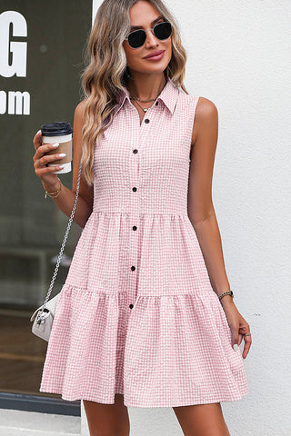 Lapel Sleeveless Plaid Print Mini Dress