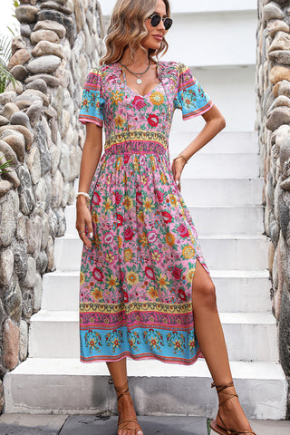 Bohemia Print Knot Front Split Side Maxi Dress