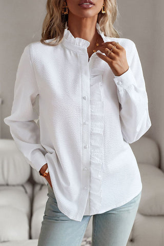 Stringy Selvedge Solid Color Long Sleeve Casual Tops