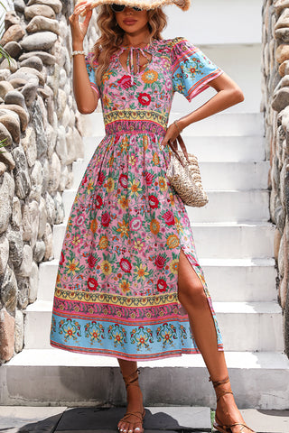 Bohemia Print Knot Front Split Side Maxi Dress