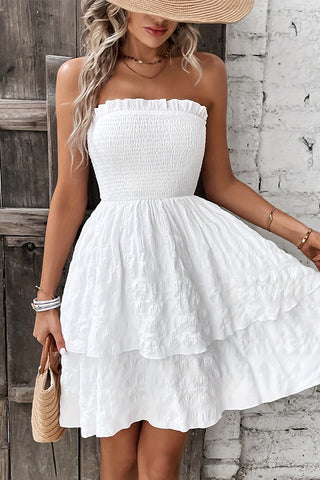 Smocked Chest Bandeau Solid Casual Dress