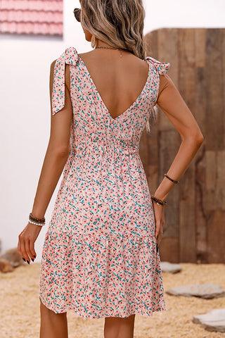 Floral Print Tie Shoulder V Neck Dress